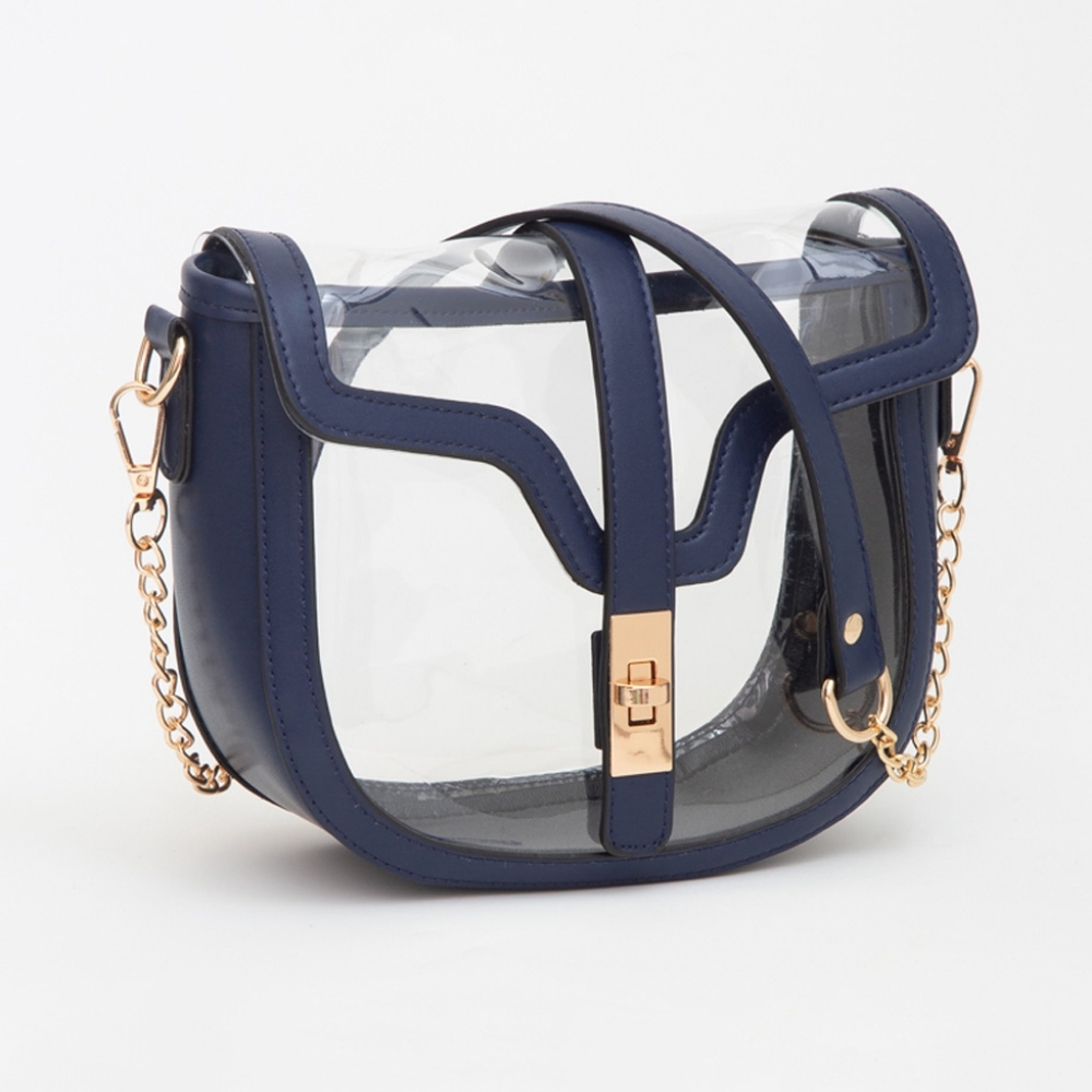Blue Navy Transparent Clear Saddle Bag Purse Shoulder Casual See Through